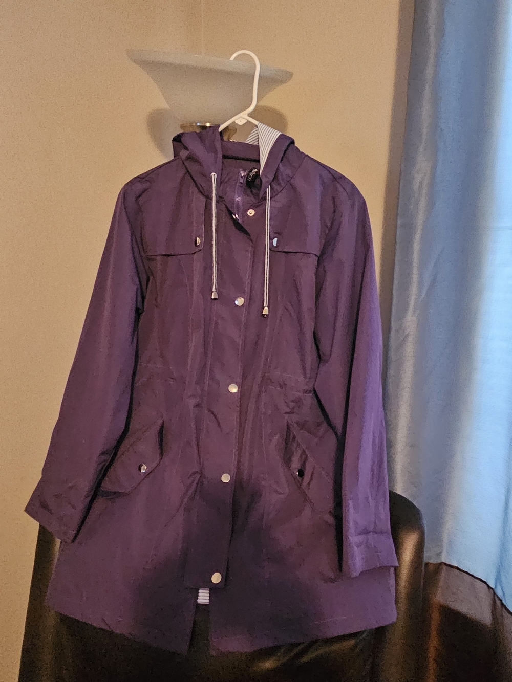 Women’s Purple Hooded Trench Coat with Drawstring